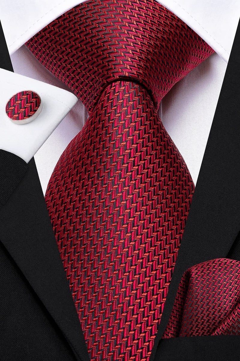 Dubulle Mens Paisley Floral Silk Tie for Men Black Red Striped Necktie and Pocket Square Cufflinks Set Wedding Business - Image 5